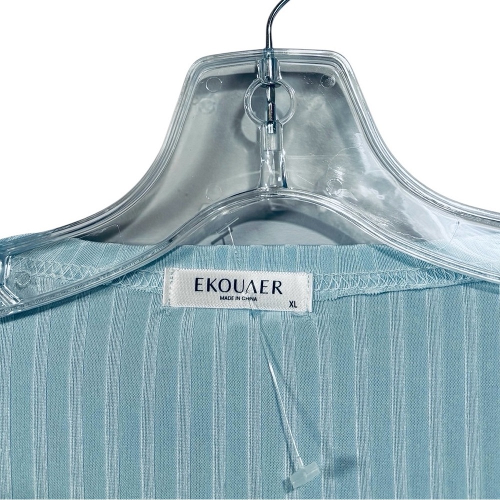 NEW, EKOUAER - Ribbed Long Robe – Light Blue – XL - Picture 2 of 8